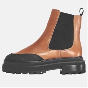 Aqua Bota Salto Baixo Leather Wood/Black Women's Sz 8.5